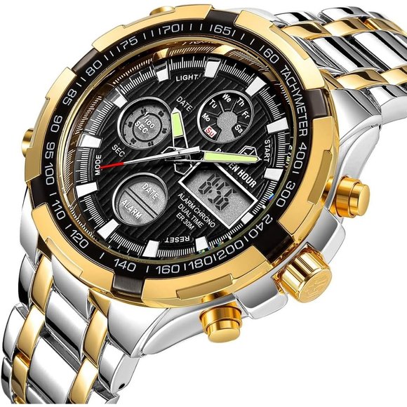 Men Luxury Stainless Steel Analog Digital Sport Waterproof Big Heavy Wristwatch - Picture 2 of 7